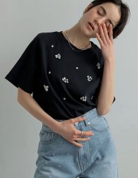 Re:EDIT/リエディ Re:EDIT スムースコットンビジューデザインTシャツ/508227740