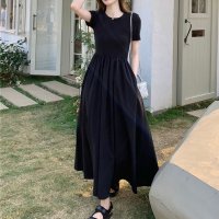 shoppinggo/ショッピングゴー shoppinggo ロングワンピース 切り替えワンピース 接触冷感 ひんやり半袖 ラウンドネック ロング丈 無地 ロングフレアワンピース モ/508227802