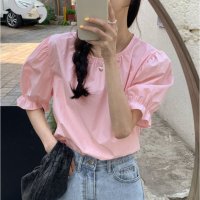 shoppinggo/ショッピングゴー shoppinggo ブラウス バックリボン シャツ トップス きれいめ 半袖 鎖骨見せ スキッパーブラウス 洗えるレディース フリル袖 おし/508227803