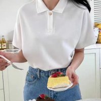 shoppinggo/ショッピングゴー shoppinggo ハートボタン ポロシャツ 襟付き 半袖 Tシャツ クロップド丈 レディース 半袖 トップス 春夏 トップス カットソー /508232091