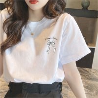shoppinggo/ショッピングゴー shoppinggo リボンロゴTシャツ レディース 夏服 tシャツ 英字ロゴ ゆるT 半袖 柄プリントTシャツ ゆるシルエット 春 夏 クル/508232094