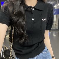 shoppinggo/ショッピングゴー shoppinggo ポロニット レディース リブニット サマーニット半袖 トップス 春 夏 プルオーバー 襟付き 無地 シンプル カジュアル/508232097