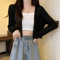 shoppinggo/ショッピングゴー shoppinggo サマーカーディガン 透かし編み Vネックカーディガン トップス 長袖 ショート丈 透け感 重ね着 かわいい フェミニン /508232098
