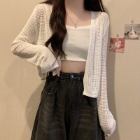 shoppinggo/ショッピングゴー shoppinggo サマーカーディガン 透かし編み Vネックカーディガン トップス 長袖 ショート丈 透け感 重ね着 かわいい フェミニン /508232098
