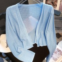 shoppinggo/ショッピングゴー shoppinggo サマーカーディガン 透かし編み Vネックカーディガン トップス 長袖 ショート丈 透け感 重ね着 かわいい フェミニン /508232098