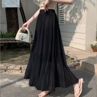 shoppinggo/ショッピングゴー shoppinggo フレアスカート チュールスカート プリーツスカート黒 ボリューム ウエストゴム ふんわり ロング丈 洗える ママ 母 大/508232105