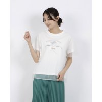 Anna Nicola/アンナニコラ Anna Nicola チュールレイヤード バレエコア リボンイラストプリント半袖Tシャツ/508234905