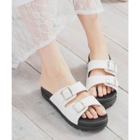 Honeys/ハニーズ Honeys ダブルベルトサンダル サンダル ベルトサンダル 靴 シューズ 太ベルト ダブルベルト 合皮 無地 配色 ビジュー ガーリー 夏 白 黒 /508235777