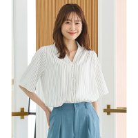 Honeys/ハニーズ Honeys 金釦Vネックブラウス トップス ブラウス 半袖 大きいサイズ オフィス きれいめ Vネック フロントボタン 無地 ストライプ柄 レディー/508235792