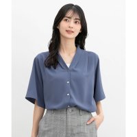 Honeys/ハニーズ Honeys 金釦Vネックブラウス トップス ブラウス 半袖 大きいサイズ オフィス きれいめ Vネック フロントボタン 無地 ストライプ柄 レディー/508235792