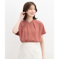 Honeys/ハニーズ Honeys バンドカラーブラウス トップス ブラウス 半袖 大きいサイズ オフィス きれいめ バンドカラー 再生ポリエステル ジョーゼット素材 レデ/508235793