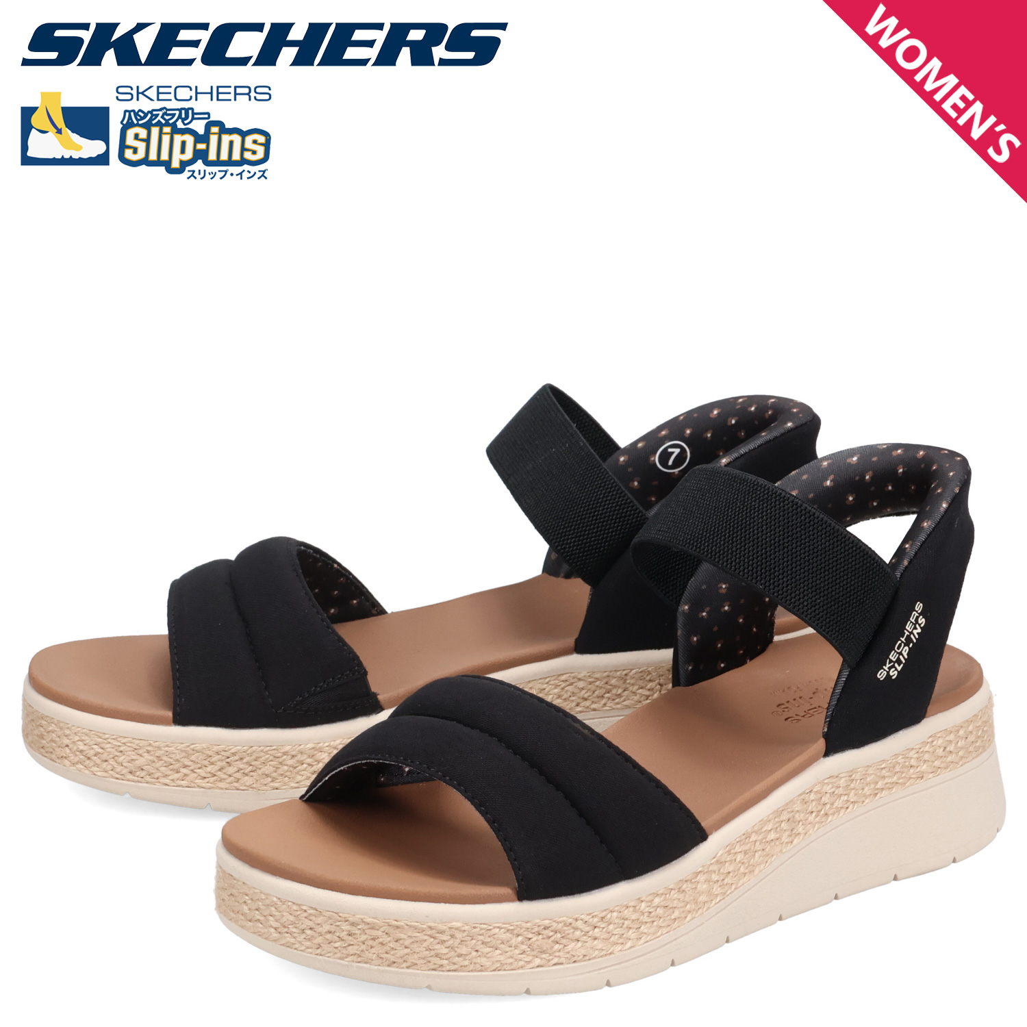 SKECHERS スケッチャーズ サンダル レディース 黒 ブラック 白色