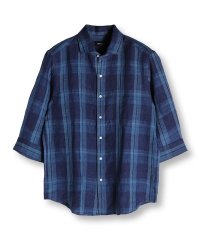 Men's Bigi/【WEB限定】インディゴ染めチェック柄リネン7分袖シャツ/508236529