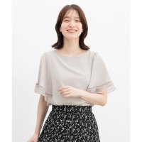 Honeys/ハニーズ Honeys はしごレース使いブラウス トップス ブラウス 半袖 レースブラウス レース フレア袖 ジョーゼット素材 オーガンジー 無地 レディース/508236562