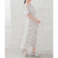 Honeys/ハニーズ Honeys 肩あきワンピース ワンピース ノースリーブ ロング丈 大きいサイズ 肩あき フレア袖 ストレッチ 花柄 裏地付き ゴムシャーリング レデ/508236564