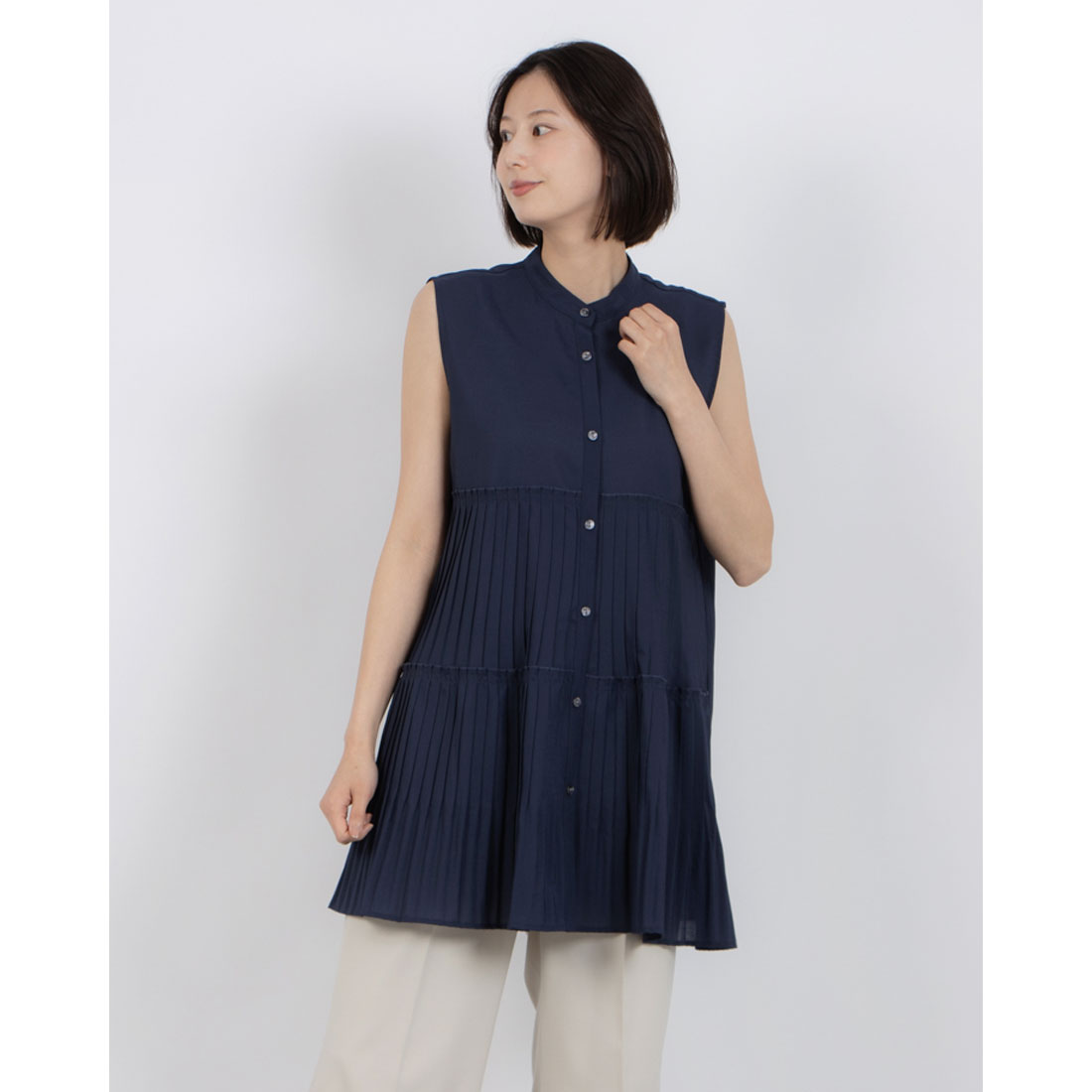 ブラウス シャツ BRODIAEA プリーツチュニック ノースリーブブラウス レディース セール20%OFF】ブローディア BRODIAEA プリーツチュニック