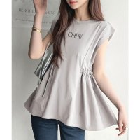 Classical Elf/クラシカルエルフ Classical Elf 1枚でサマになる。ロゴフロッキープリント異素材ドッキングペプラムショートフレンチスリーブカットソー/508240045