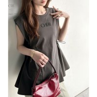Classical Elf/クラシカルエルフ Classical Elf 1枚でサマになる。ロゴフロッキープリント異素材ドッキングペプラムショートフレンチスリーブカットソー/508240045