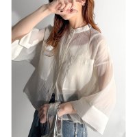 Classical Elf/クラシカルエルフ Classical Elf ゆるっと大人の余裕。ワイドハーフスリーブシアーバンドカラーショートシャツ（半袖）/508240051