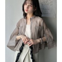 Classical Elf/クラシカルエルフ Classical Elf ゆるっと大人の余裕。ワイドハーフスリーブシアーバンドカラーショートシャツ（半袖）/508240051