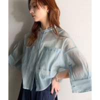 Classical Elf/クラシカルエルフ Classical Elf ゆるっと大人の余裕。ワイドハーフスリーブシアーバンドカラーショートシャツ（半袖）/508240051