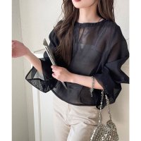 Classical Elf/クラシカルエルフ Classical Elf 袖口メッシュが抜け感◎前後2WAY袖口メッシュ切替シアーオーバートップス（長袖）/508240056