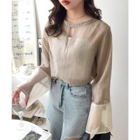Classical Elf/クラシカルエルフ Classical Elf 袖口メッシュが抜け感◎前後2WAY袖口メッシュ切替シアーオーバートップス（長袖）/508240056