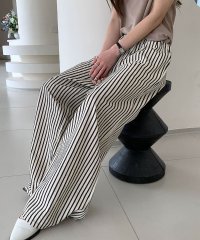 LOWO/ロワ LOWO ストライプリラクシーワイドパンツ/508240285