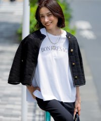 NIJYUSANKU（LARGE SIZE）/【接触冷感/洗える】BON－PRESAGE ロゴ フレンチスリーブ Tシャツ/508240875