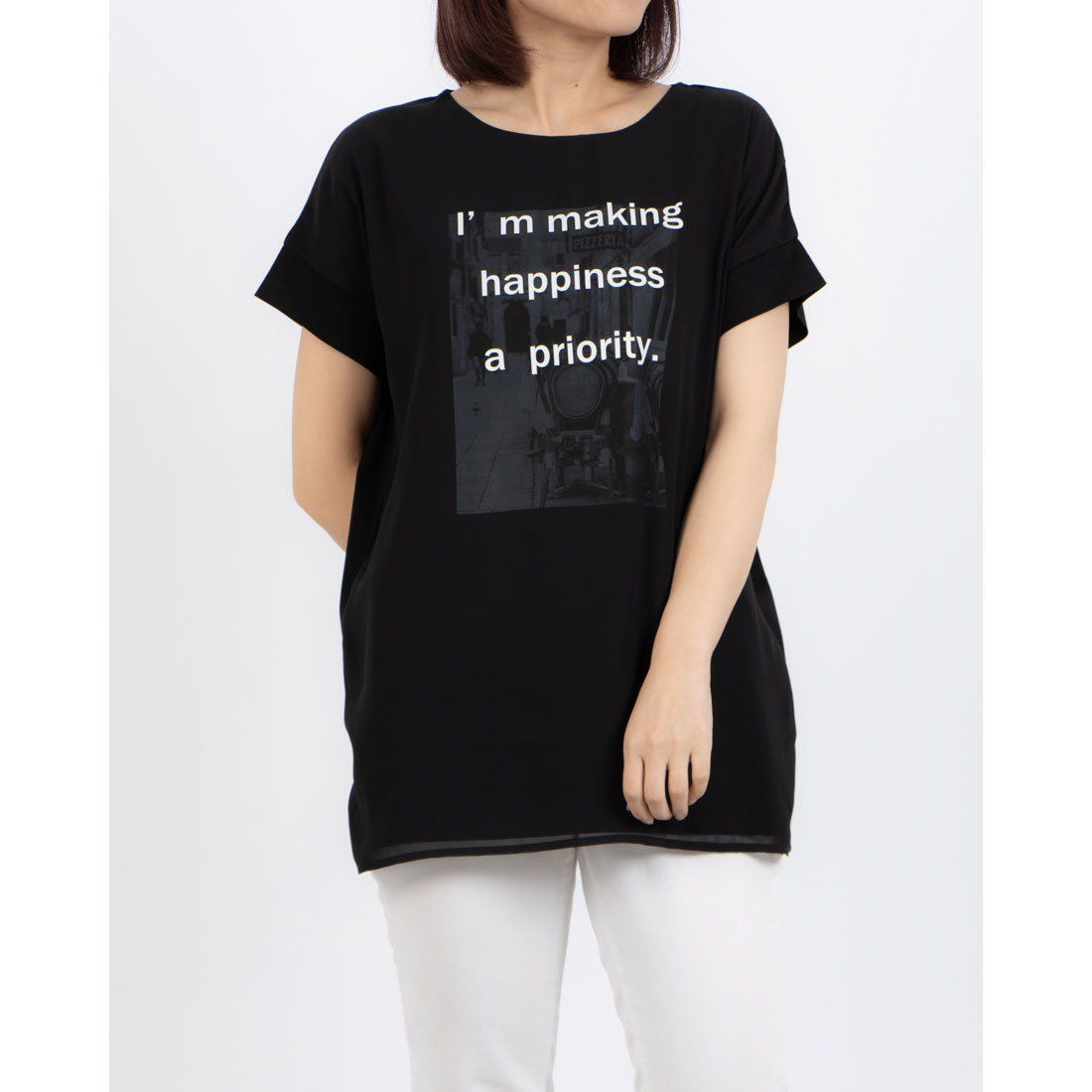 tシャツ BRODIAEA オーガンジー重ねプリント半袖カットソー レディース セール】ブローディア BRODIAEA オーガンジー重ねプリント半袖