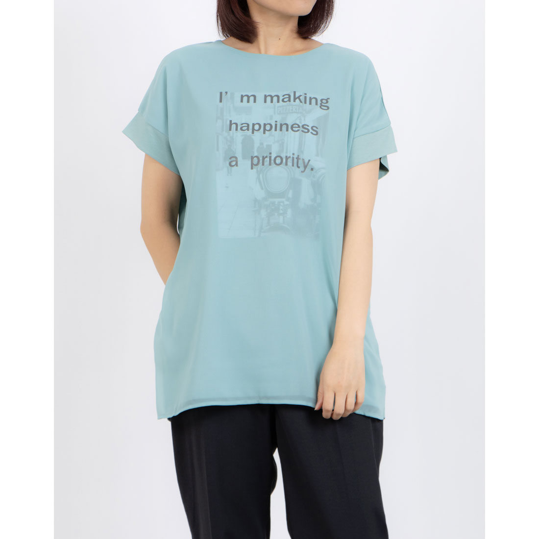 tシャツ BRODIAEA オーガンジー重ねプリント半袖カットソー レディース セール】ブローディア BRODIAEA オーガンジー重ねプリント半袖