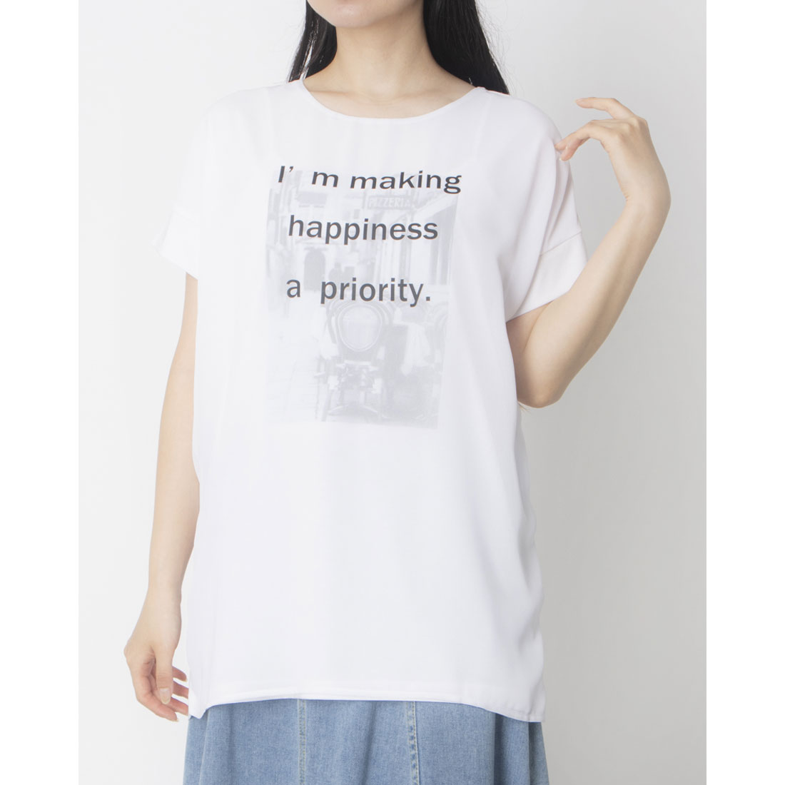 tシャツ BRODIAEA オーガンジー重ねプリント半袖カットソー レディース セール】ブローディア BRODIAEA オーガンジー重ねプリント半袖