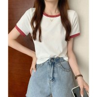 Lace Ladies/レースレディース Lace Ladies 配色 クロップド丈 クルーネック 半袖 Tシャツ/508241550