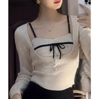 Lace Ladies/レースレディース Lace Ladies リボン付き キャミソール レイヤード ショート ニット プルオーバー 2点セット/508241569