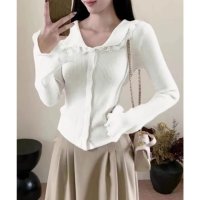 Lace Ladies/レースレディース Lace Ladies 丸襟 レース リブ ニット カーディガン/508241583