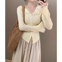 Lace Ladies/レースレディース Lace Ladies 丸襟 レース リブ ニット カーディガン/508241583