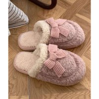 Lace Ladies/レースレディース Lace Ladies 配色 ボア リボン付き スリッパ ルームシューズ/508241686