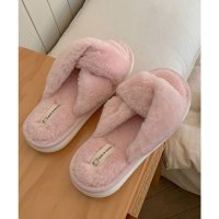 Lace Ladies/レースレディース Lace Ladies ファー ツイスト クロスデザイン フラット スリッパ ルームシューズ/508241691