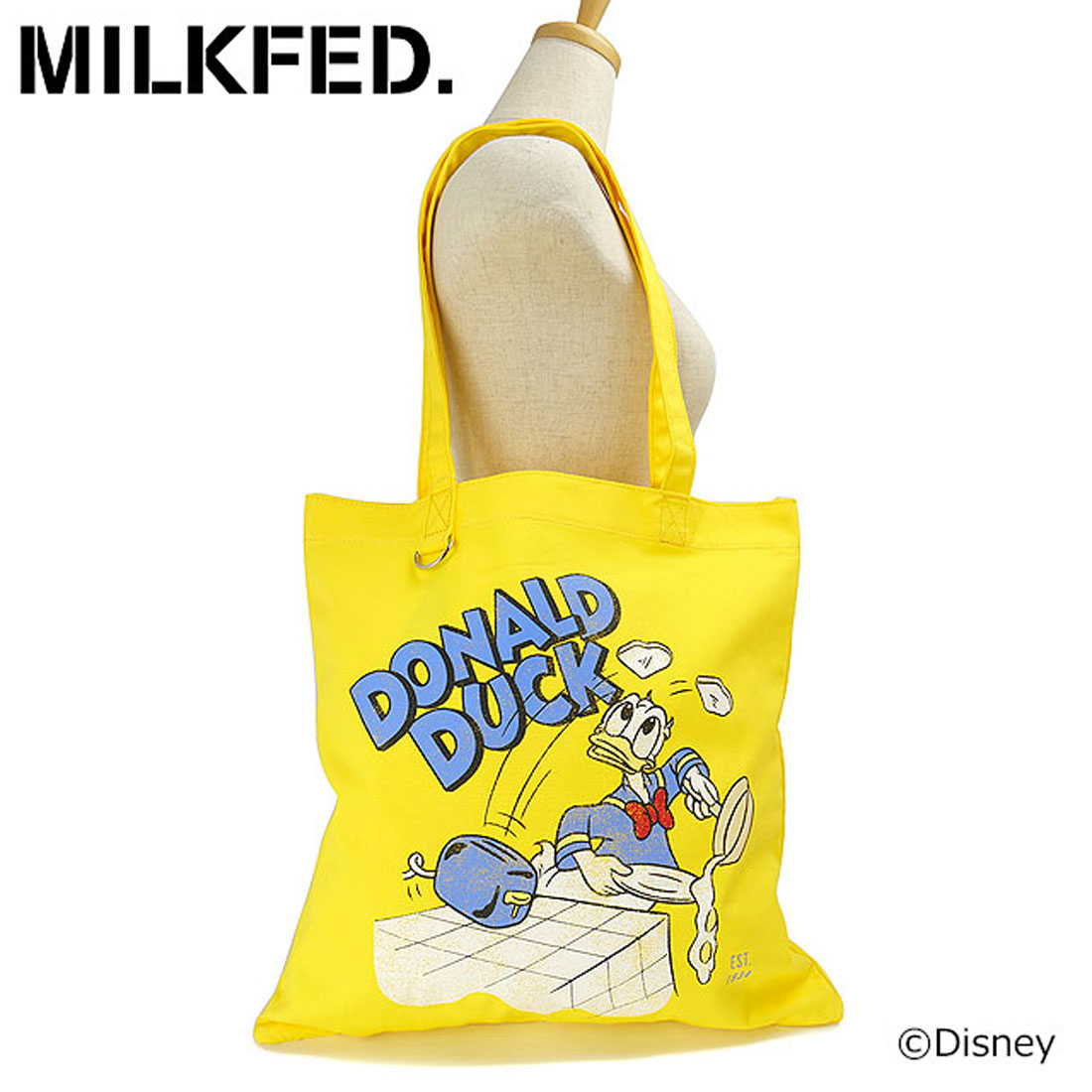 人気商品・限定商品ばかりの「超得 半額福袋」が販売開始 ミルクフェド MILKFED. DONALD DUCK / COOKING TOTE YELLOW バッグ・財布