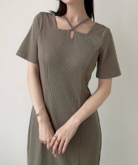 Meiru/メイル Meiru Meiru クロスネック半袖リブワンピース/508245036