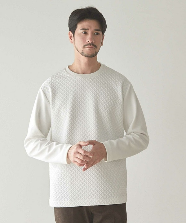 未使用品 シティショップ CITYSHOP 24AW B/W スタンドネック STANDNECK スウェット 長袖 フロントボタン コットン F 白 ジャガード×ダンボールバスケットスウェット(508246736