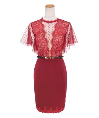 Tika/ティカ Tika キャバドレス 半袖 ドット柄 シアーレース 切り替え ウエストベルト付き タイトミニドレス（Sサイズ～XXLサイズ）/508252384