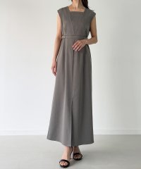 JUNOAH/ジュノア JUNOAH Vネックノースリーブウエスト調整可能ワンピース(薄手、裏地なし)/508256429