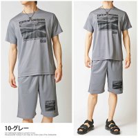 TopIsm/トップイズム TopIsm セットアップ メンズ 速乾DRY加工 ストレッチ 半袖 Tシャツ ハーフパンツ 上下セット アメカジプリント 部屋着 ルームウェア /504039074