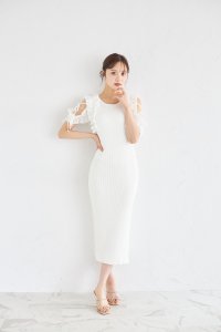tocco closet/トッコクローゼット tocco closet リボン付きシフォンプリーツフリル切り替えリブニットワンピース/508027221