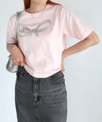 and　Me.../アンドミー andme BIG リボン プリント ショート丈 半袖 Tシャツ/508261336
