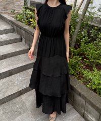 JUNOAH/ジュノア JUNOAH 楊柳シフォンバックレースアップワンピース/508261370