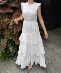 JUNOAH/ジュノア JUNOAH 楊柳シフォンバックレースアップワンピース/508261370