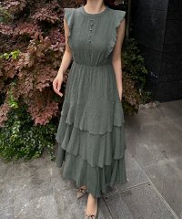 JUNOAH/ジュノア JUNOAH 楊柳シフォンバックレースアップワンピース/508261370