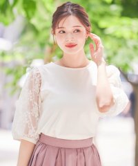 Couture Brooch/【接触冷感・UV・マシンウォッシャブル】袖レースデザイントップス/508246699